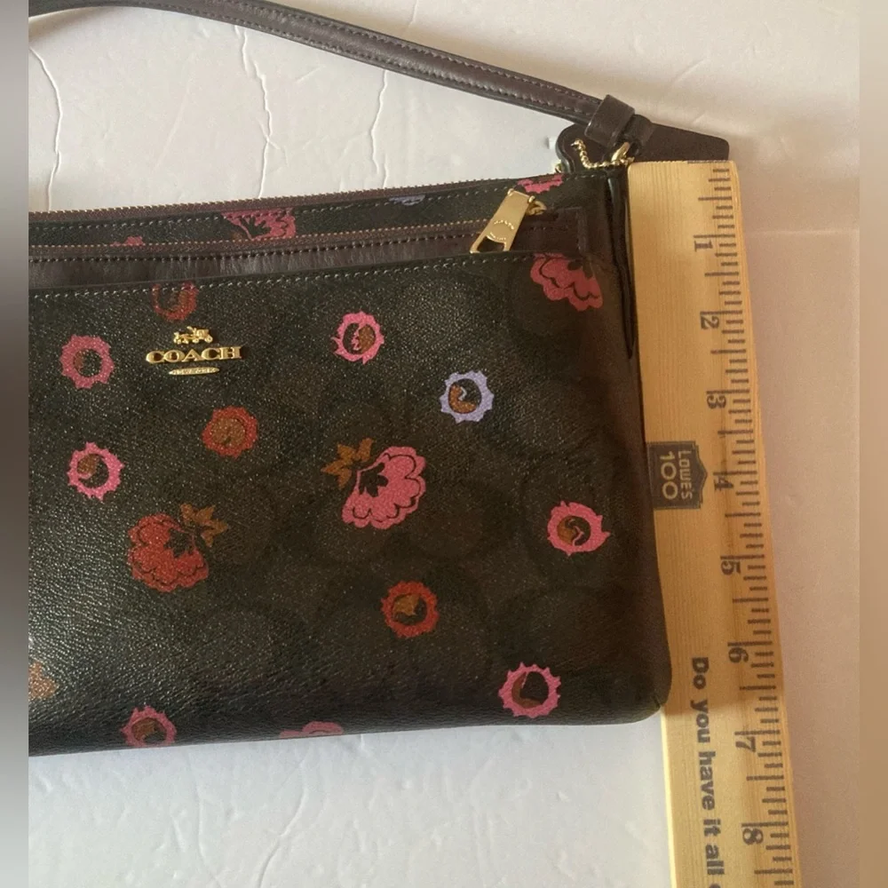 Coach Brown Crossbody Bag with Floral Accents like new